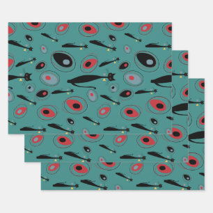 Geschenkpapier   Mittelalterliche moderne Atomkatz Set