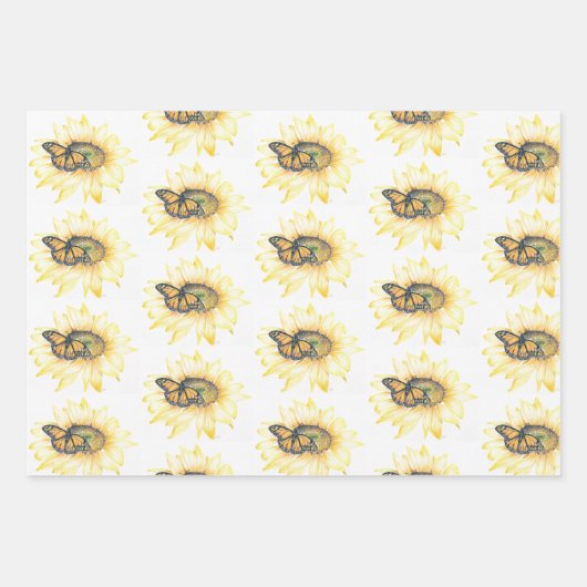 Geschenkpapier Monarch über Sonnenblumen Kunst Set (Vorderseite)