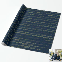 Geschenkpapier Name Alter Navy & Gold 80. Geburtst
