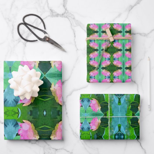 Geschenkpapier Pink Wasserfarbe Lotus Set (Vorderseite)