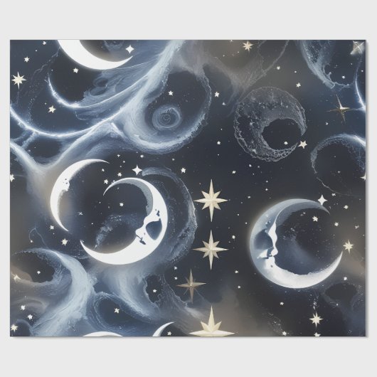 Geschenkpapier - Platin Silber Himmelmond (Flach)