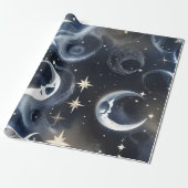 Geschenkpapier - Platin Silber Himmelmond (Ungerollt)