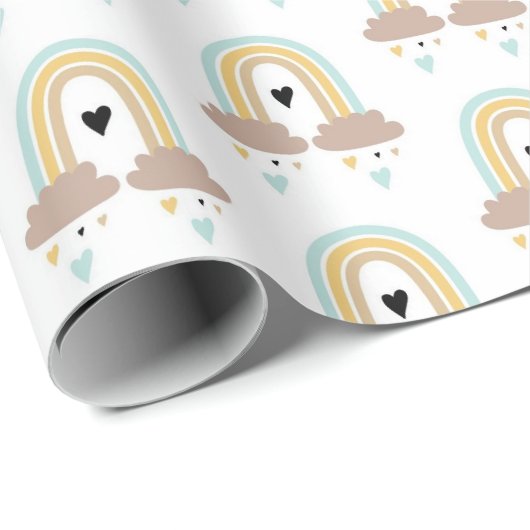 Geschenkpapier - Regenbogenwolken Herzen (Rolleneckpunkt)