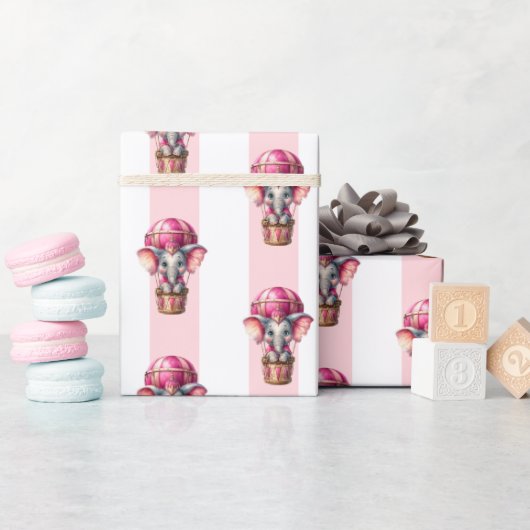Geschenkpapier Rosa & Weiß gestreift Elefant (Babyparty)