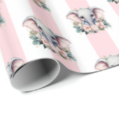 Geschenkpapier Rosa & Weiß gestreift Elefant (Rolleneckpunkt)