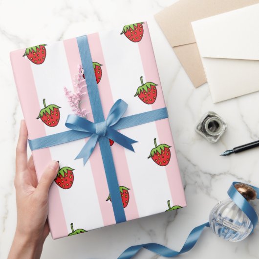 Geschenkpapier Rosa & Weiß gestreift Erdbeere  (Schenken)