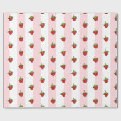 Geschenkpapier Rosa & Weiß gestreift Erdbeere  (Flach)