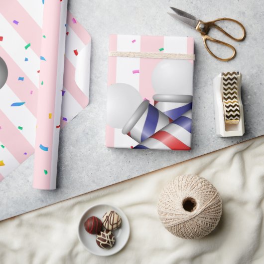 Geschenkpapier Rosa & Weiß Streifen Barbierstange (Kunsthandwerk)