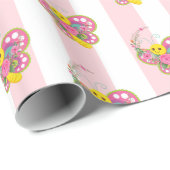 Geschenkpapier Rosa & Weiß Streifen Schmetterling (Rolleneckpunkt)