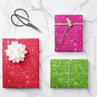 Geschenkpapier: Rot, Rosa und Grün Glitzer Geschenkpapier Set