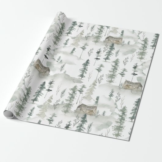 Geschenkpapier Rustikale Holzbaumhütte (Ungerollt)