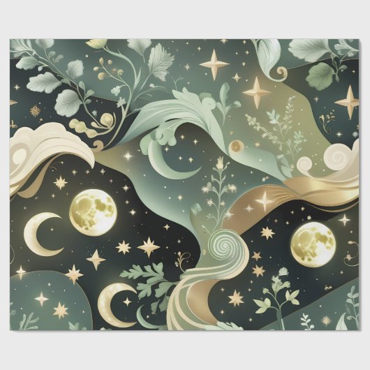 Geschenkpapier - Salbeigrüner Himmelmond (Flach)