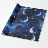 Geschenkpapier Saphirblau Himmelmond (Ungerollt)