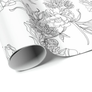 Geschenkpapier - Schwarz-Weiß-Blumenmuster