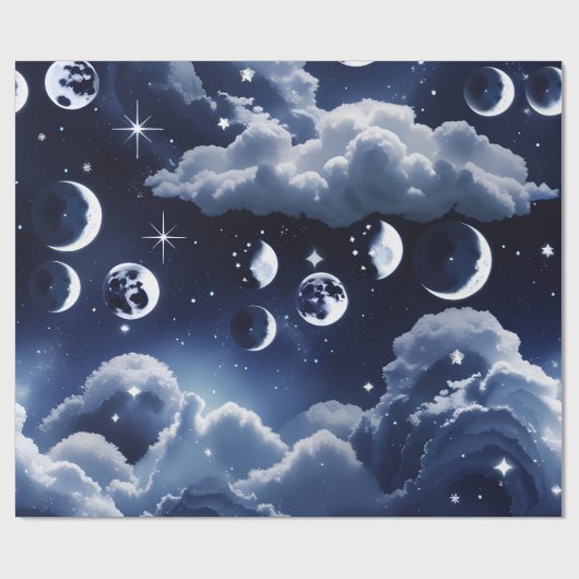 Geschenkpapier - Silbernes Mond Design (Flach)