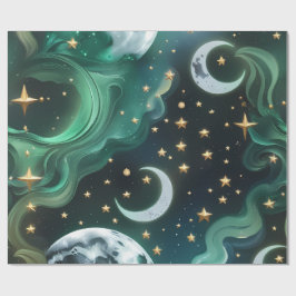 Geschenkpapier - Smaragdgrüner Himmelmond