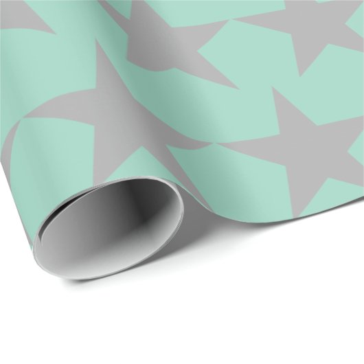 Geschenkpapier - Türkiser Hintergrund Grauer Stern (Rolleneckpunkt)