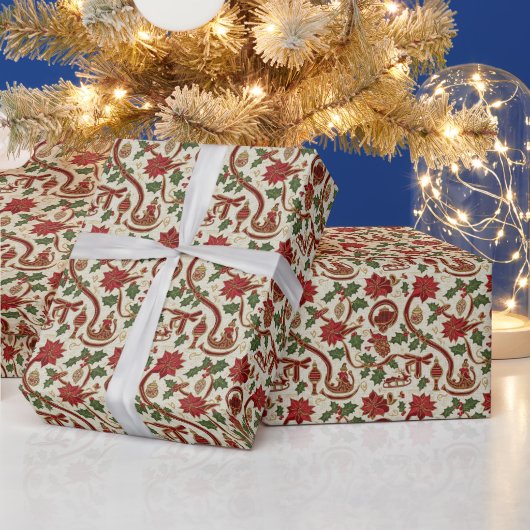 Geschenkpapier Vintage Weihnachtsbirnen & Schlitte (Feiertage)
