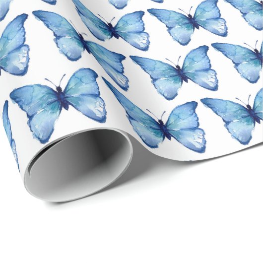 Geschenkpapier - Wasserfarbe Blauer Schmetterling (Rolleneckpunkt)