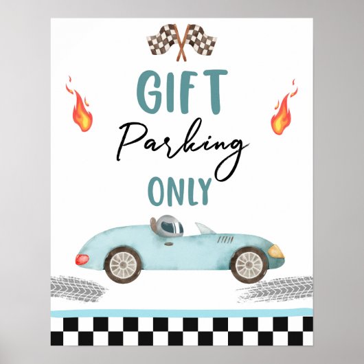 Geschenkparkplatz nur blaues Rennwagen zwei Schnel Poster (Vorne)