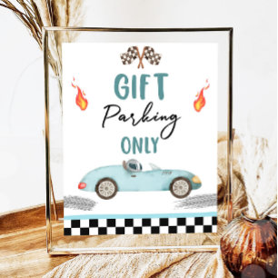 Geschenkparkplatz nur blaues Rennwagen zwei Schnel Poster