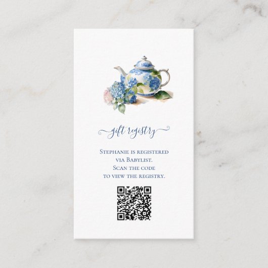Geschenkregister QR Code Blue Hydrangea Baby Shoot Begleitkarte (Vorderseite)