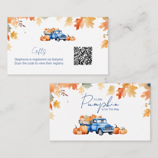 Geschenkregister QR Code Blue Truck Little Pumpkin Begleitkarte (Vorne/Hinten)