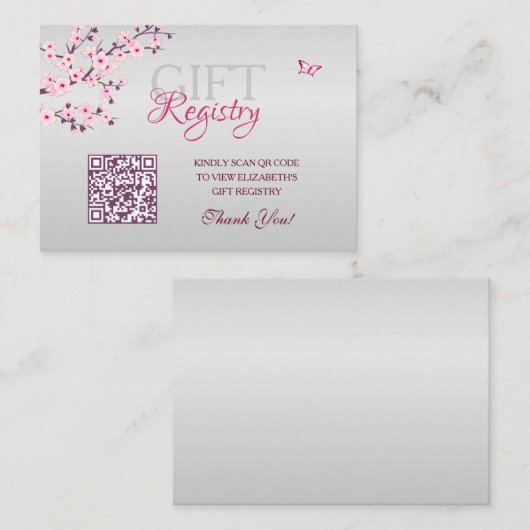 Geschenkregister QR Code Cherry Blossom Kinderdusc Begleitkarte (Vorne/Hinten)