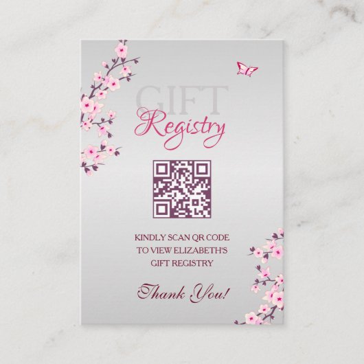 Geschenkregister QR Code Cherry Blossom Kinderdusc Begleitkarte (Vorderseite)