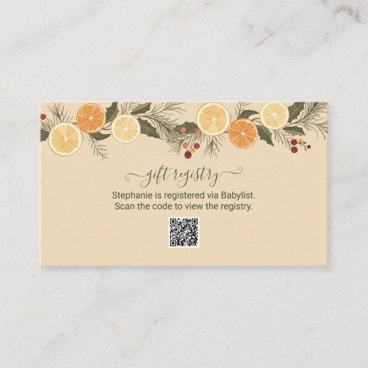 Geschenkregister QR Code Getrocknete Citrus Baby S Begleitkarte (Vorderseite)