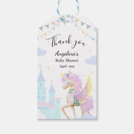 Geschenktafel für eine Babydusche mit Einhorn. Geschenkanhänger