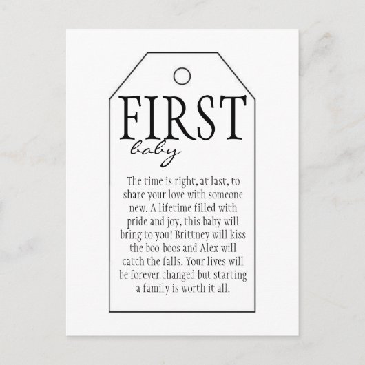 Geschenktafel für Weinflasche - First Baby Postkarte (Vorderseite)