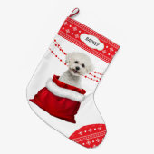 Geschenktasche Bichon Frise Hund Snowflake Border Großer Weihnachtsstrumpf (Vorderansicht (hängend))
