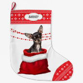 Geschenktasche Black Tan Chihuahua Hund Snowflake  Großer Weihnachtsstrumpf (Vorderseite)