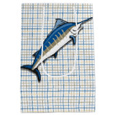 Geschenktasche - Blue Marlin auf Kariert Mittlere Geschenktüte (Rückseite)