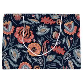 Geschenktasche - Boho Bold Floral Blue Große Geschenktüte