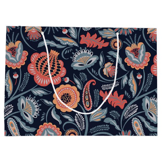 Geschenktasche - Boho Bold Floral Blue Große Geschenktüte (Rückseite)