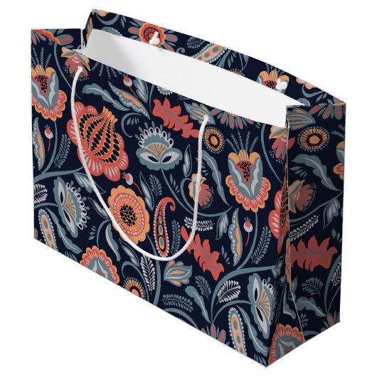 Geschenktasche - Boho Bold Floral Blue Große Geschenktüte (Rückseite Schrägansicht)