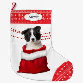 Geschenktasche Border Collie Welpe Snowflake Borde Großer Weihnachtsstrumpf (Vorderseite)