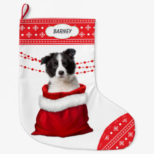 Geschenktasche Border Collie Welpe Snowflake Borde Großer Weihnachtsstrumpf