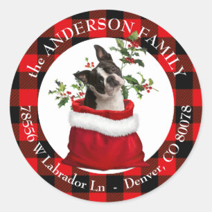 Geschenktasche Boston Terrier Karierte Rahmen Rück Runder Aufkleber