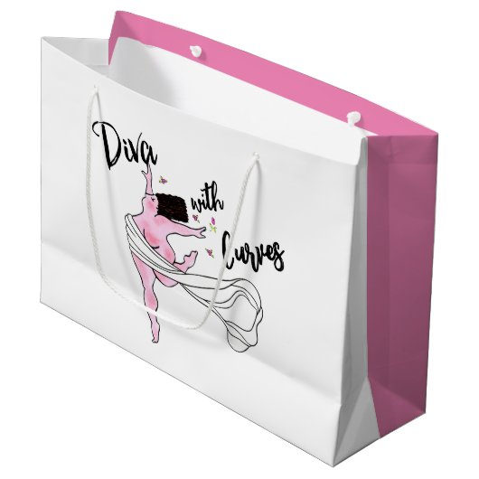 Geschenktasche "Diva mit Kurven" Große Geschenktüte (Vorderseite Schrägansicht)