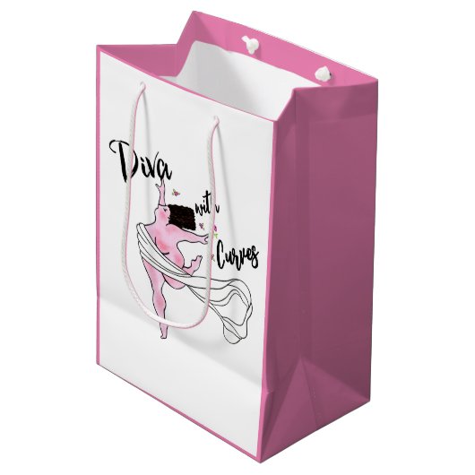 Geschenktasche "Diva mit Kurven" Mittlere Geschenktüte (Vorderseite Schrägansicht)