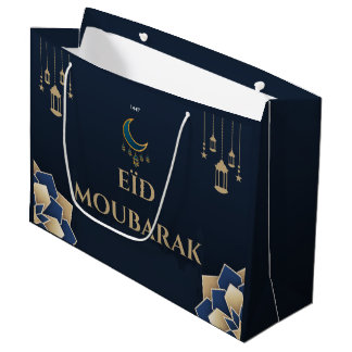 Geschenktasche Eid Moubarak Blau personalisierbar Große Geschenktüte