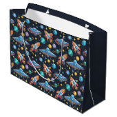 Geschenktasche für Weltraummuster Große Geschenktüte (Rückseite Schrägansicht)