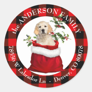 Geschenktasche Golden Retriever Karierter Rahmen Runder Aufkleber