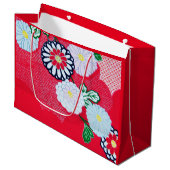Geschenktasche JAPANESE RED KIMONO PATTER MIT BLUM Große Geschenktüte (Vorderseite Schrägansicht)