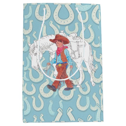 Geschenktasche Junge Cowboy und Pferd Mittlere Geschenktüte (Vorderseite)