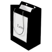 Geschenktasche, Labradoodle, Schwarz & Weiß, Liebe Mittlere Geschenktüte (Rückseite Schrägansicht)