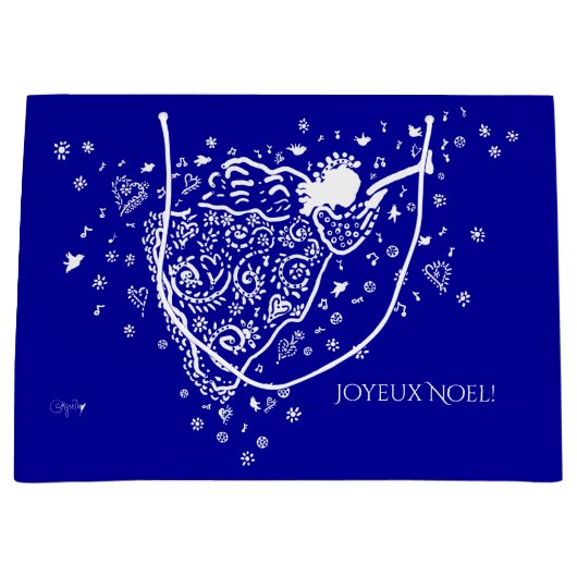 Geschenktasche mit blauem und weißem Engel Große Geschenktüte (Vorderseite)